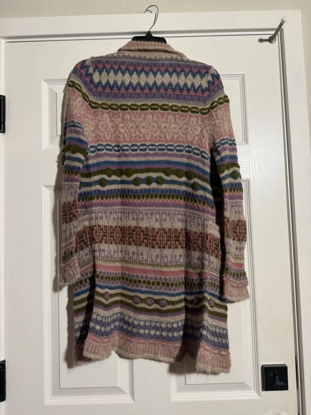 Women's Patterned Long Cardigan Sweater‎ -Multi Color Alpaca Blend @SOL Small